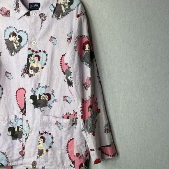 Nick & Nora I Love Lucy Pajama Top Womens Size Medium Flannel Purple Hearts - Picture 5 of 12